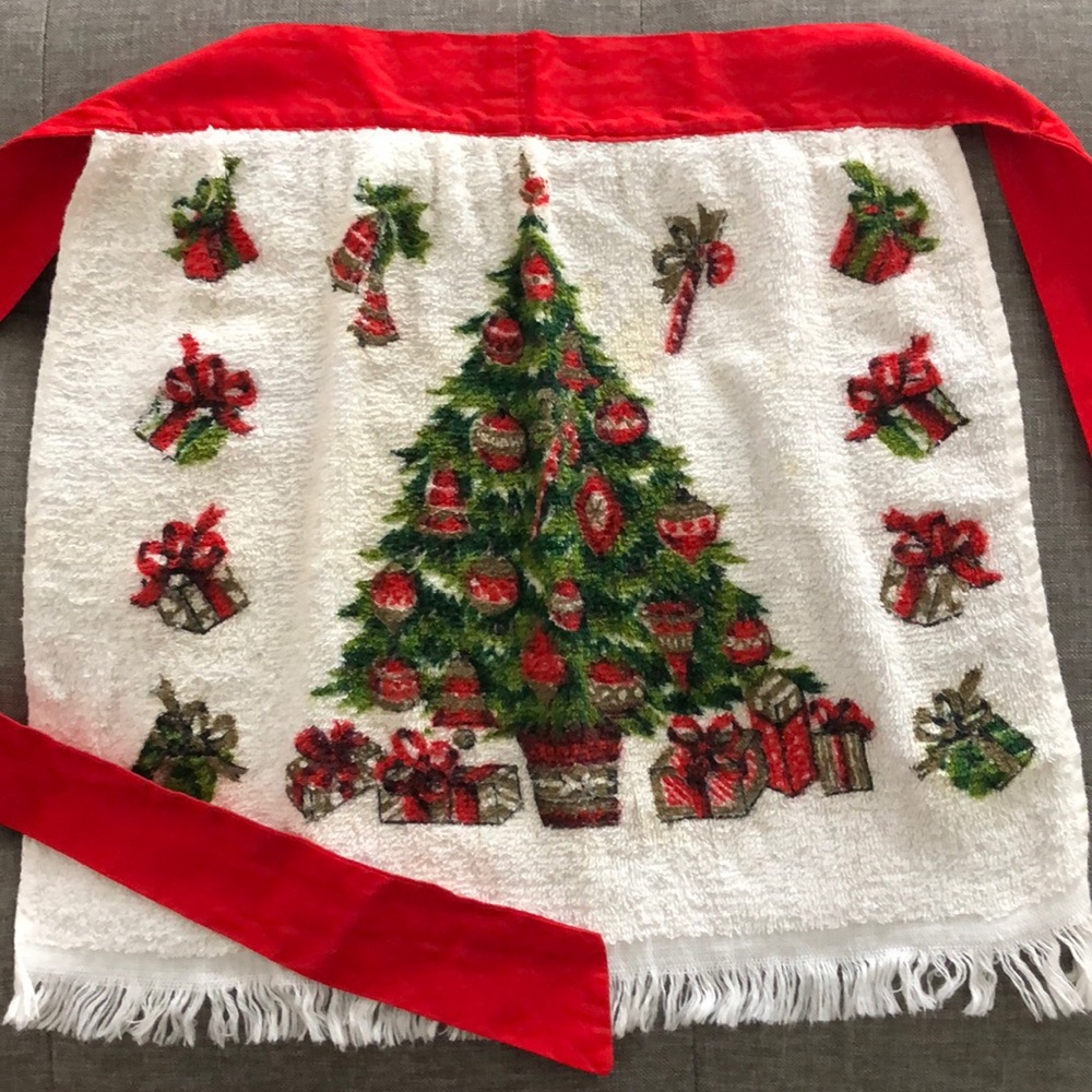 Vintage Christmas Tree dish towel apron